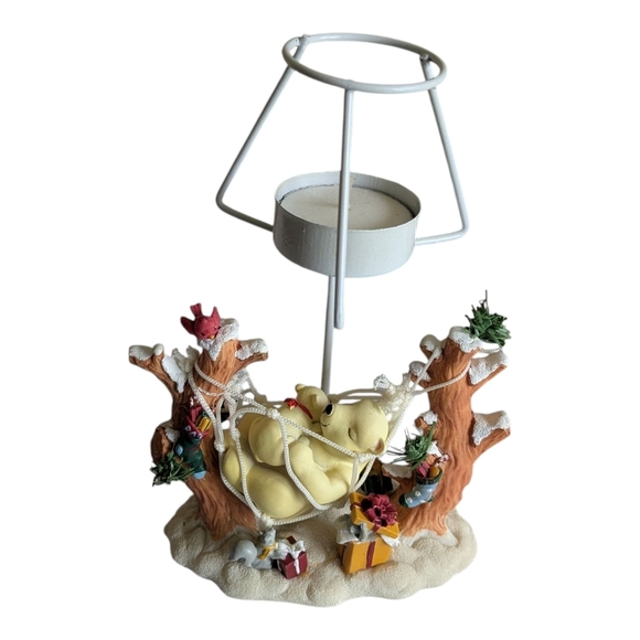 Vintage Christmas Tea Candle Holder with Bear In Hammock With Gifts - Picture 5 of 7